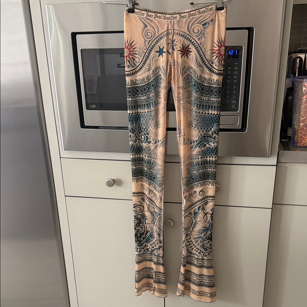 Jean Paul Gaultier Beige and Blue Patterned Leggings